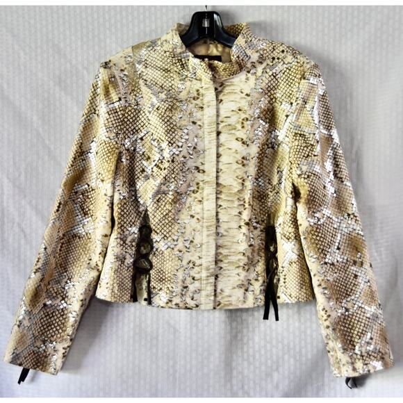 SIMON CHANGE Faux Snake Print Designer Blazer Jacket Size 12 - Picture 1 of 9